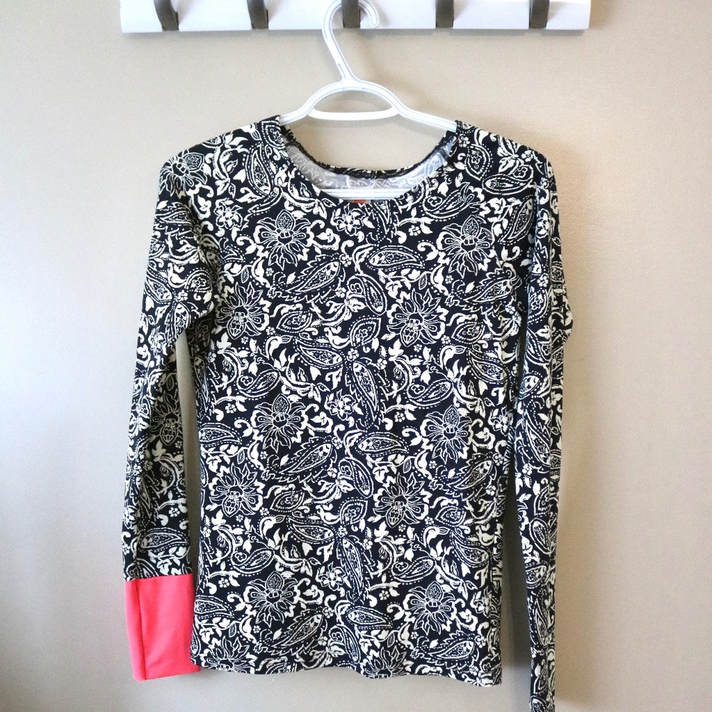 BILLABONG Girls Size Large Swim UV Top Shirt Paisley Long Sleeve Black White